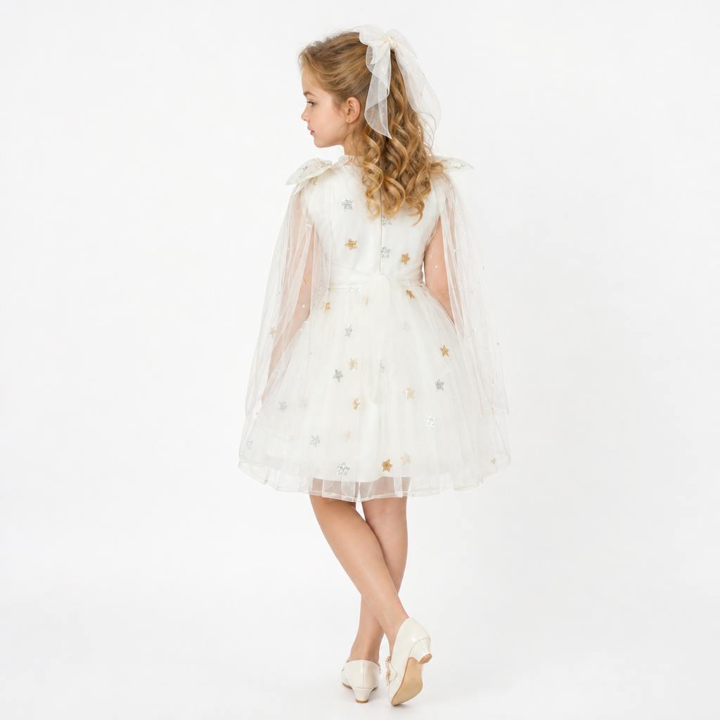 Stardust Embroidered White Tulle Party Dress