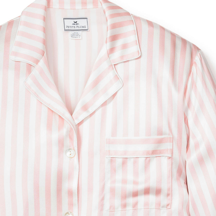 Women's Silk Nightshirt in Pink Stripe