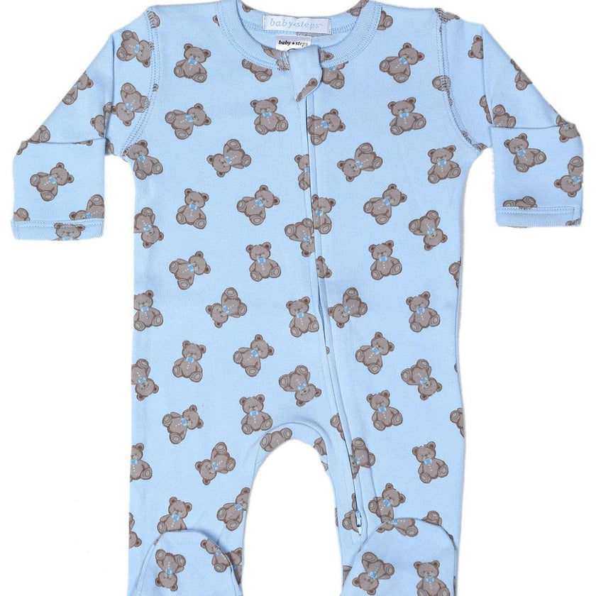 Baby Zipper Footie - Bow Tie Bears