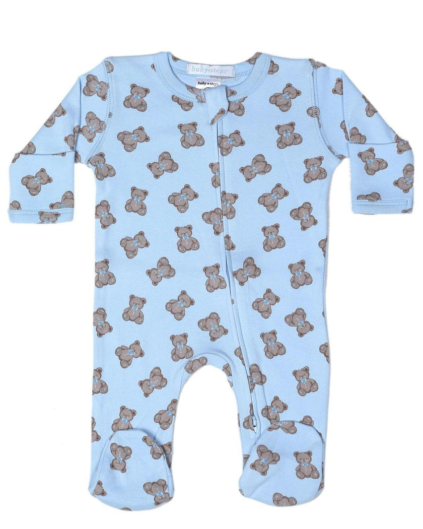 Baby Zipper Footie - Bow Tie Bears
