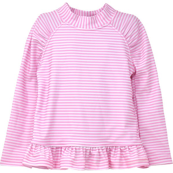 UPF 50+ Ruffle Rash Guard | Sweet Pink Stripe
