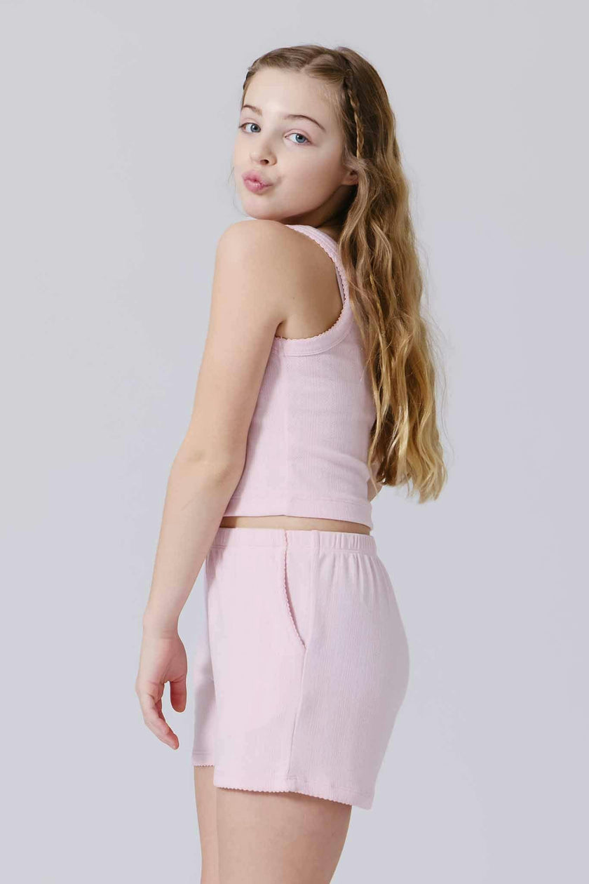 Girls Pointelle Tank in Peony Pink