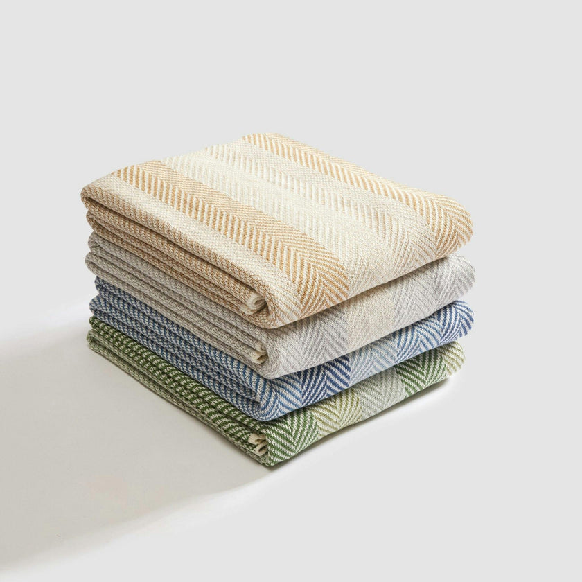 Cotton Sustainable Knit Striped | Chevron Throw Blanket - Herringbone Hues