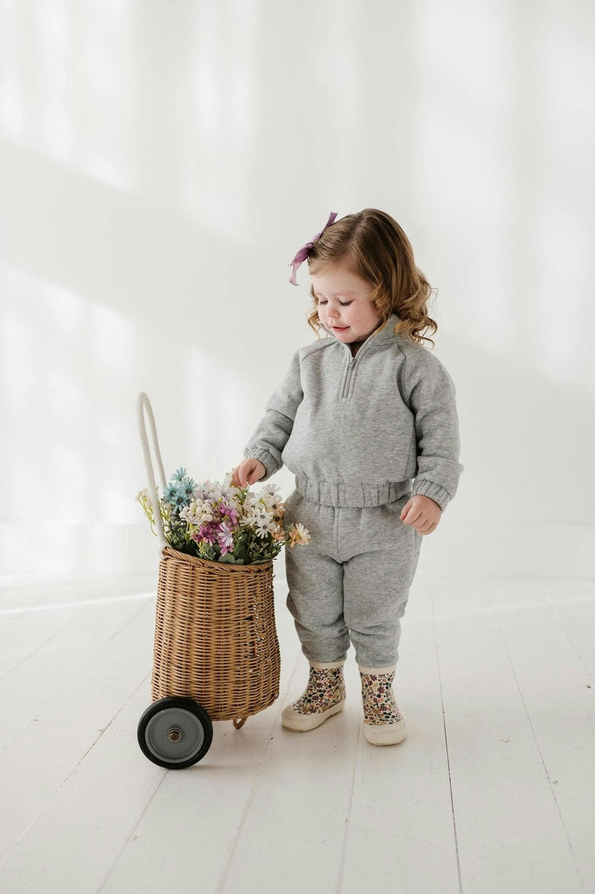 Girls Fleece Zip Set in Heather Gray