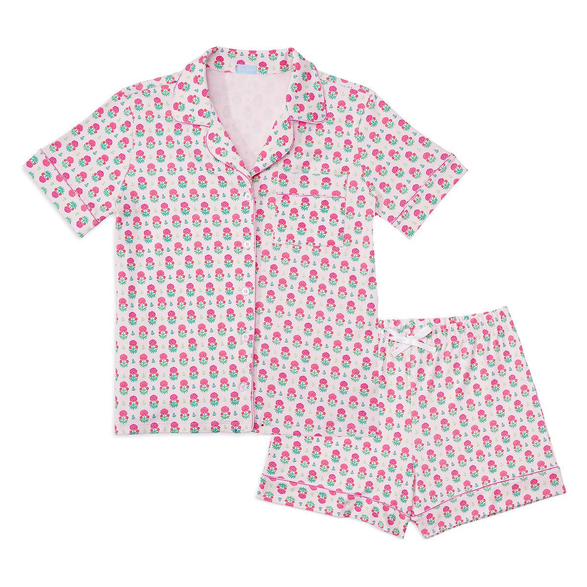 Geranium Block Women’s Button Front Short Pajama Set