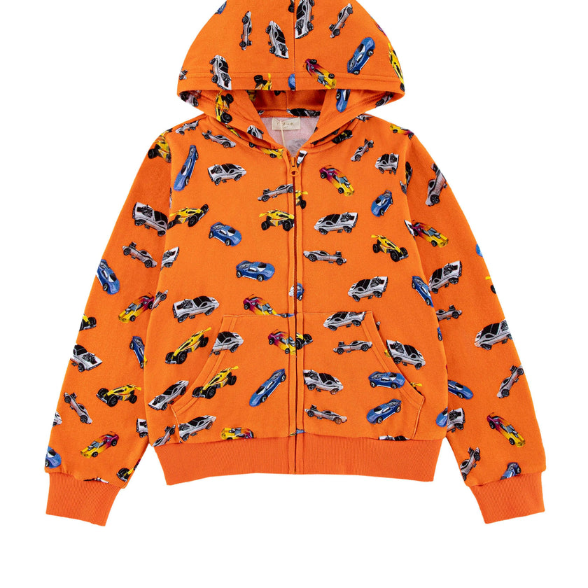 Soft Fleece Zip Up Hoodie, Orange Hot Rod