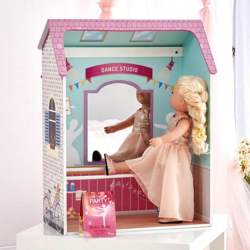 Olivia’s Little World Convertible 4-in-1 Wooden Dollhouse Play Set for 18" Dolls