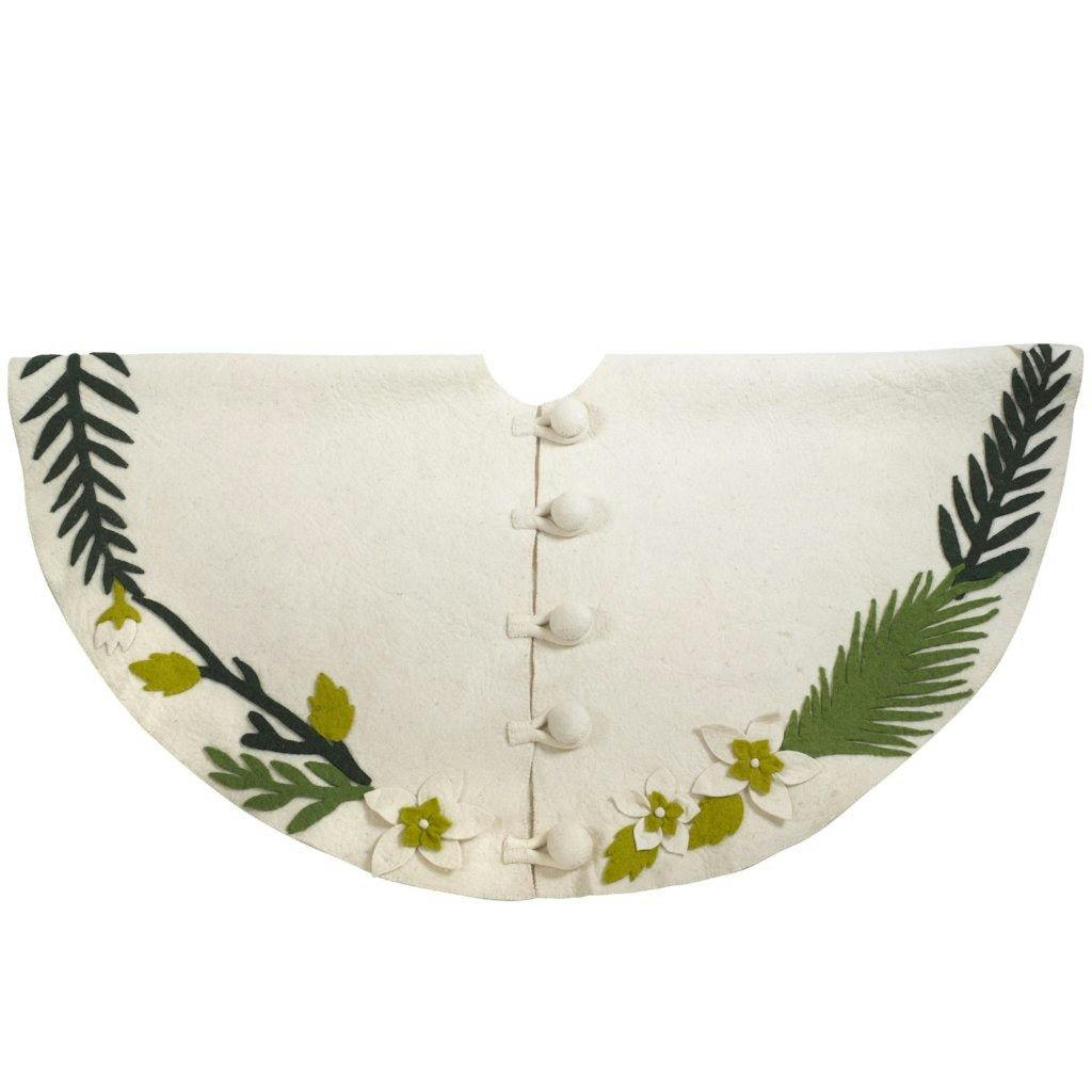 Handmade Christmas Tree Skirt Felt - Greenery Border Cream - 36