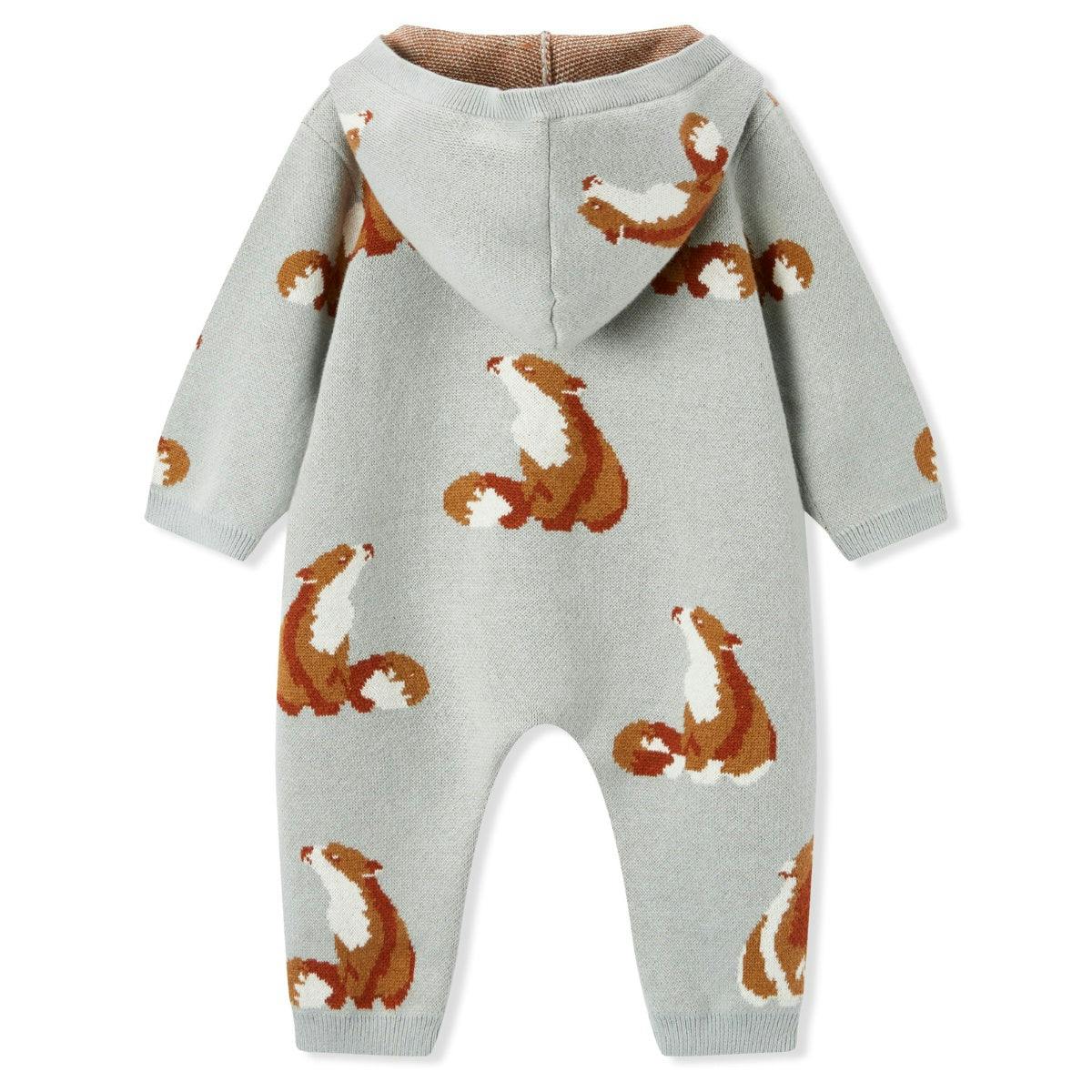 Knitted Birdseye Jacquard Hooded Jumpsuit