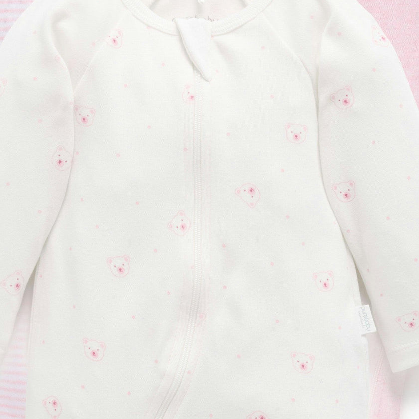 4 Pack Zip Growsuit Pale Pink Bear Pack