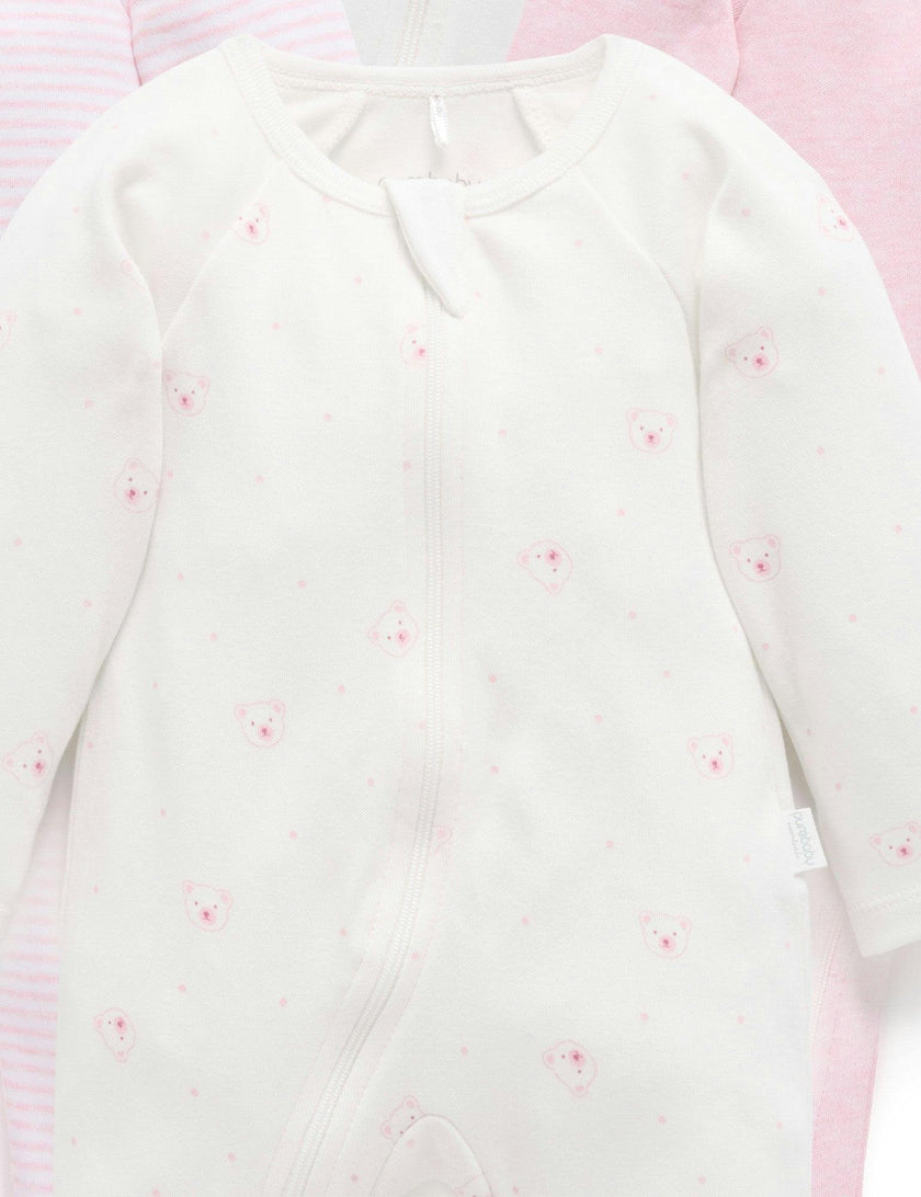4 Pack Zip Growsuit Pale Pink Bear Pack