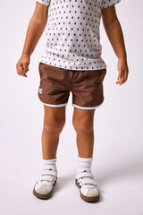 brown retro super short with white piping