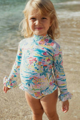 Long-sleeved one-piece swimsuit, aqua | GIGI BABY