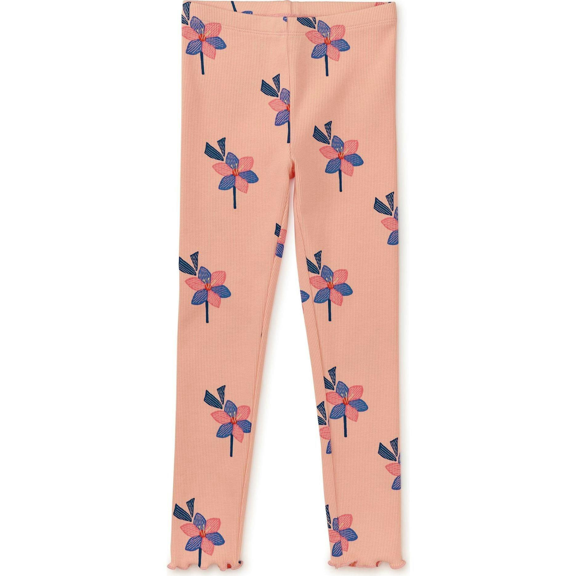 Floral Print Ribbed Elastic Waist Leggings, Yellow
