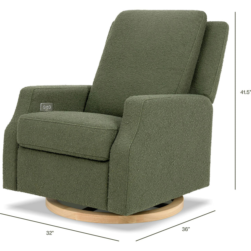 Crewe Electronic Recliner and Swivel Glider in Olive Boucle with Light Wood Base