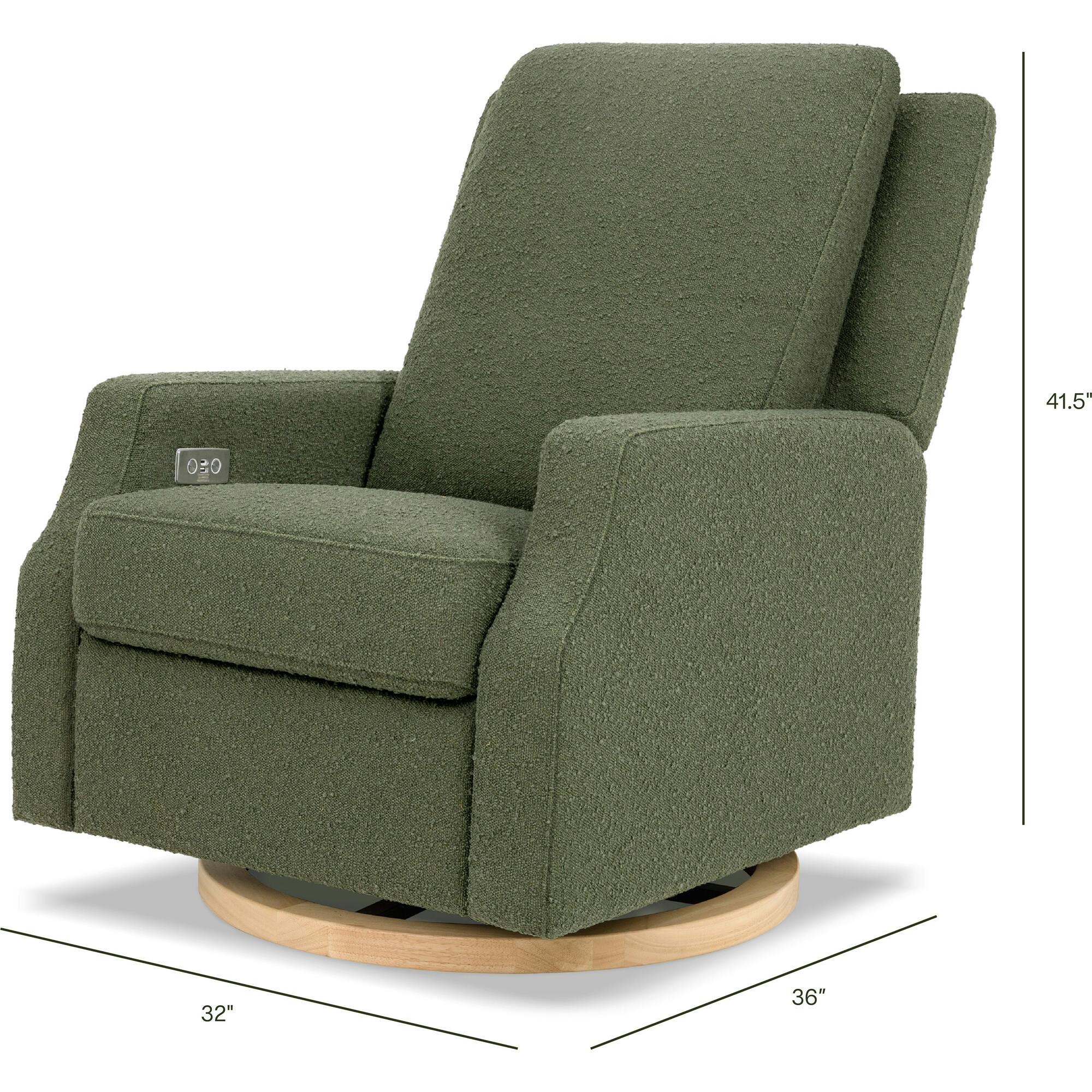 Crewe Electronic Recliner and Swivel Glider in Olive Boucle with Light Wood Base