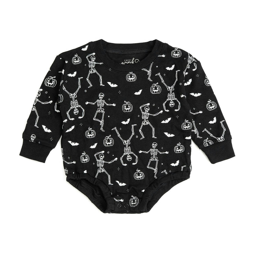 Glow In The Dark Silly Skelly Halloween Long Sleeve Romper