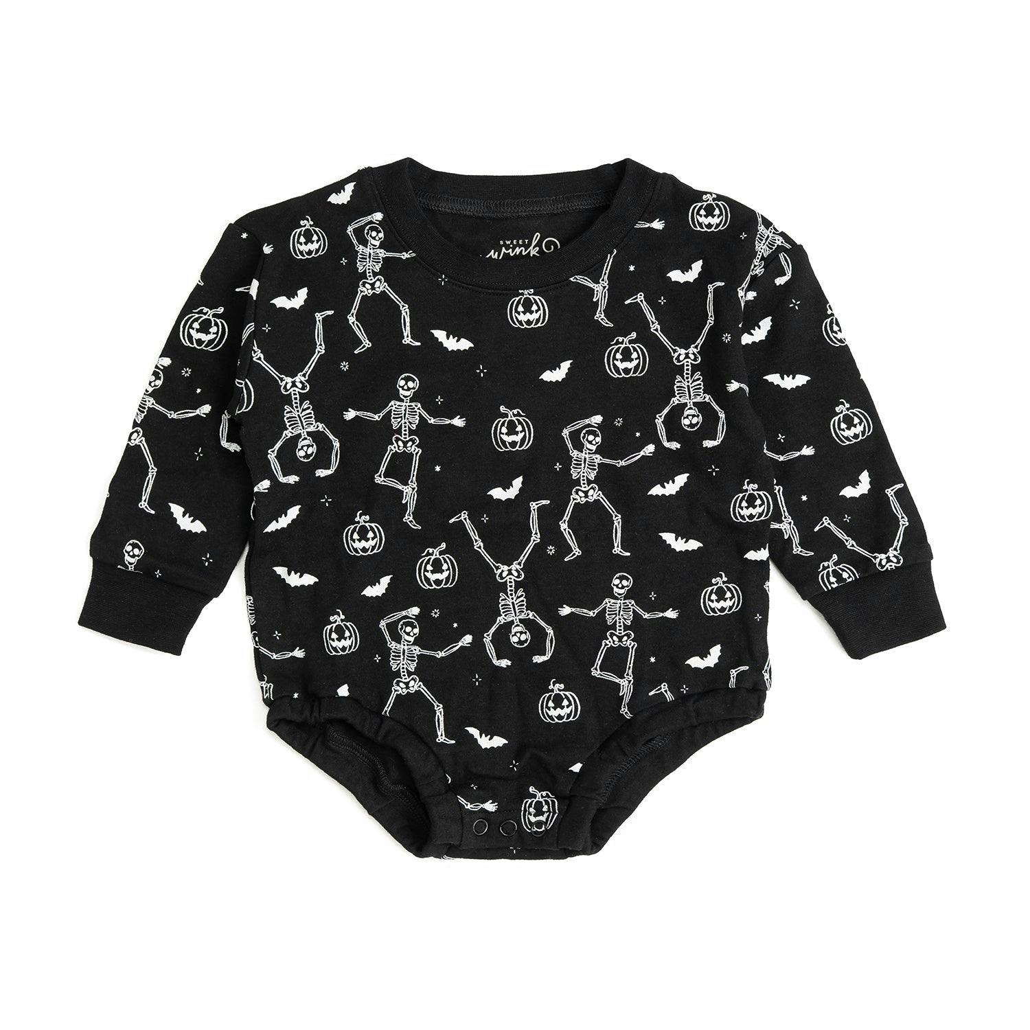 Glow In The Dark Silly Skelly Halloween Long Sleeve Romper