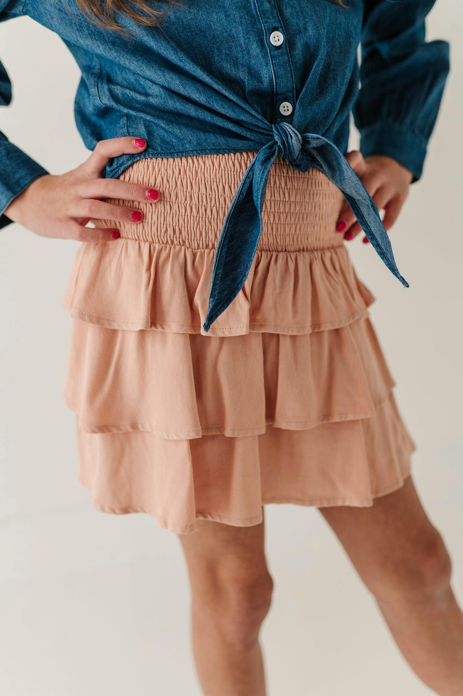 Girls Tiered Mini Skirt in Rose Cloud