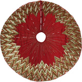 Handmade Christmas Tree Skirt - Hand Beaded Metallic Starburst on Garnet Red- 60"