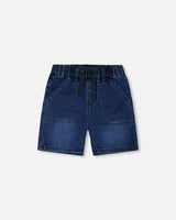 French Terry Navy Blue Denim Shorts