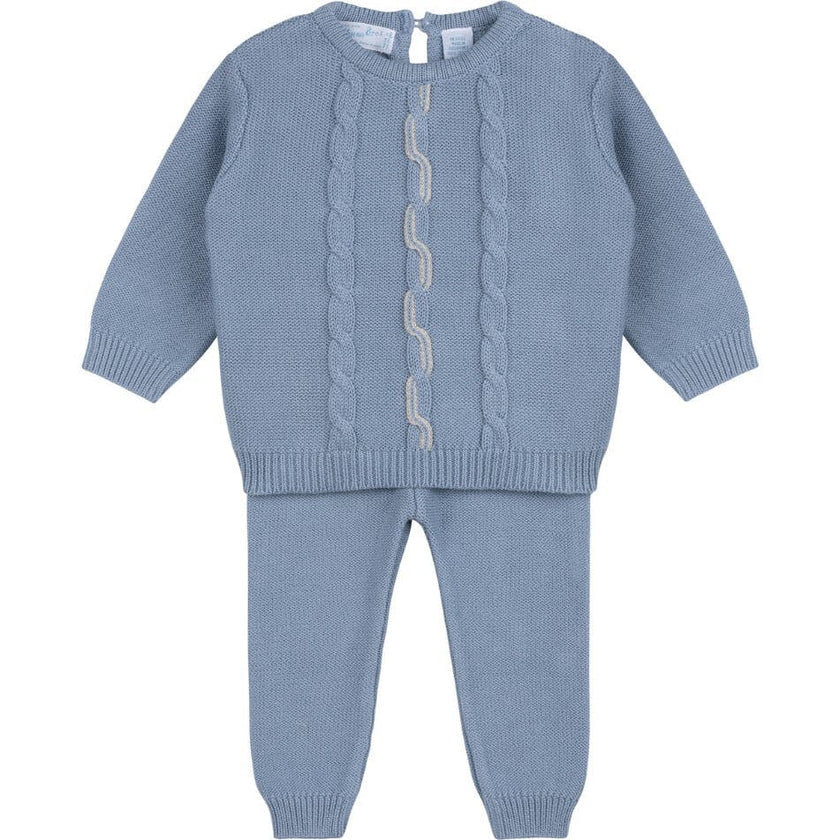 Boys Vertical Cable Knit Set Powder Blue