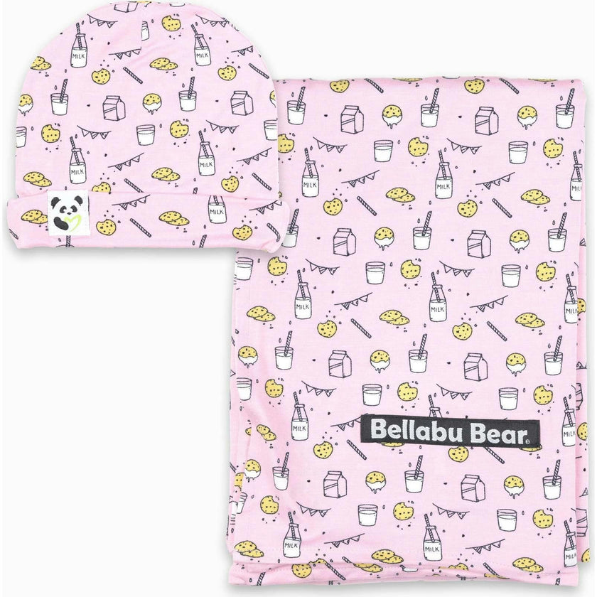 Milk & Cookies Pink Bamboo Swaddle & Beanie Set
