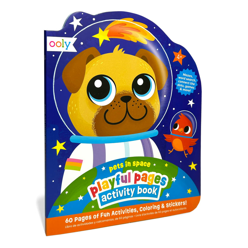 Playful Pages Activity Book - Games Coloring Stickers - Pets in Space - 60 Pages