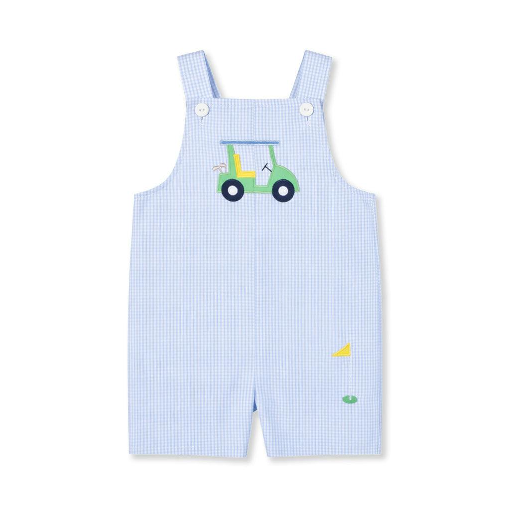 Check Seersucker Shortall With Golf Cart