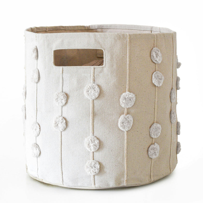 Handmade Canvas Storage Basket Pom Pom
