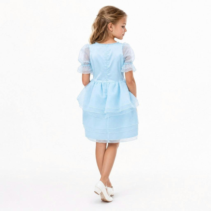 Sky Petal Princess Ruffle Blue Birthday Dress for Girls