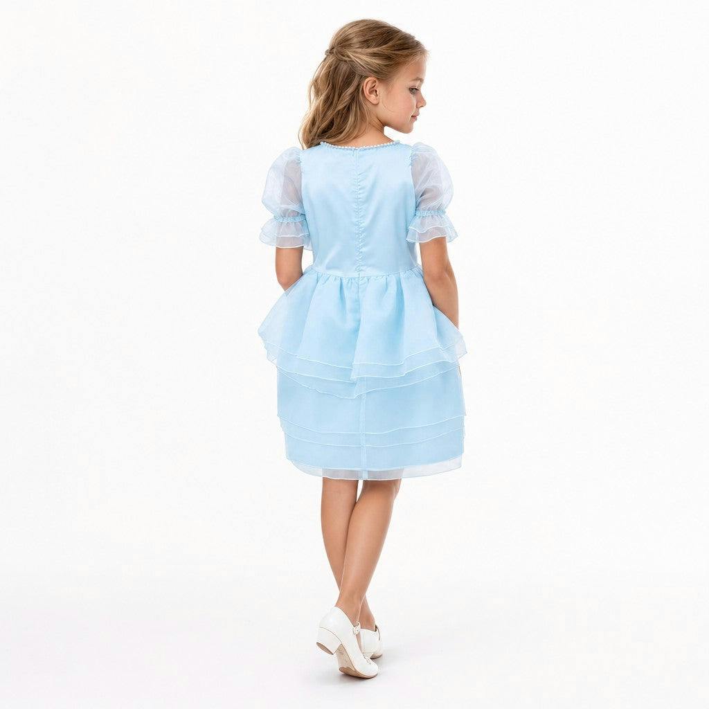 Sky Petal Princess Ruffle Blue Birthday Dress for Girls
