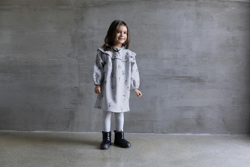 Girls Terry Dress With Ruffled Yolk