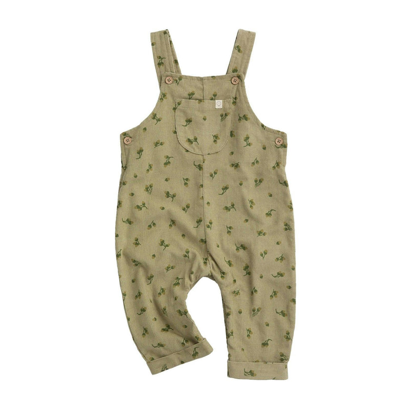 Green Corduroy Acorn Print Overalls