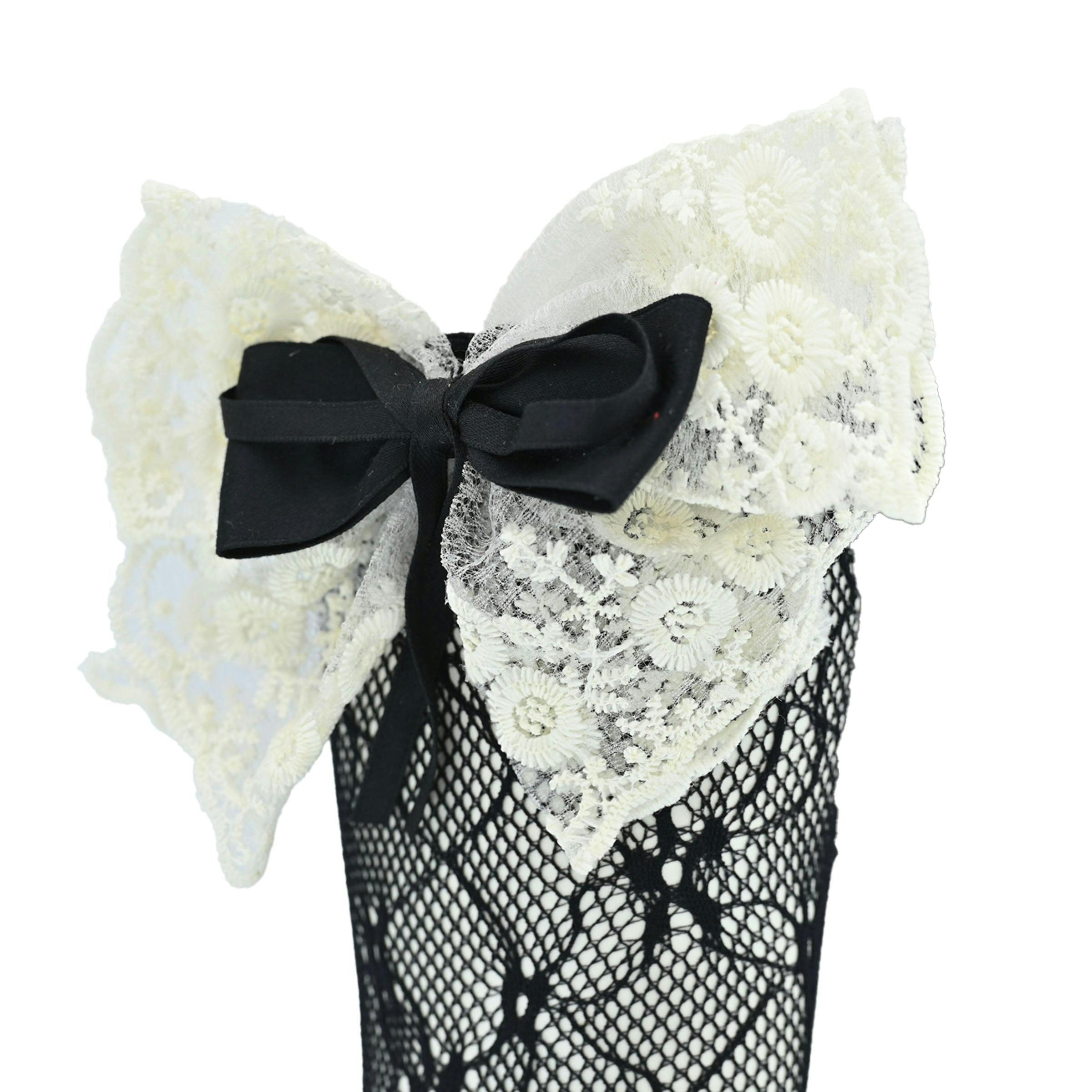 Embroidered Ribbon Bow Long Socks