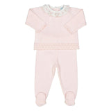 Rose Ruffle Collar Diamond Knit Set Pink
