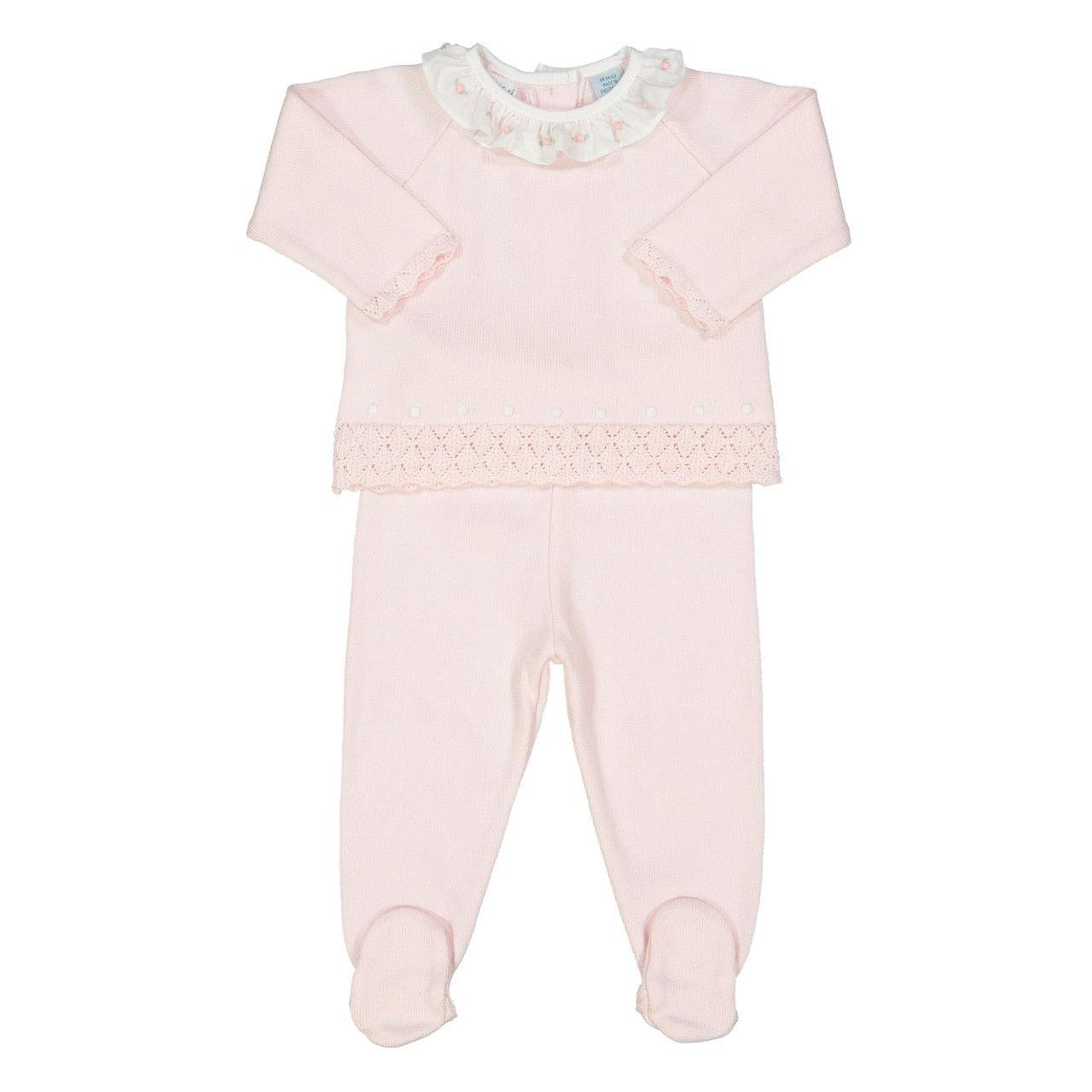 Rose Ruffle Collar Diamond Knit Set Pink