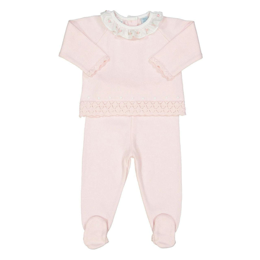 Rose Ruffle Collar Diamond Knit Set Pink