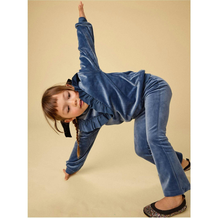 Velour Ruffle Tunic Top, Blue