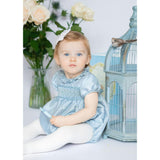 Astrid Blue Silk Smocked Baby Bubble