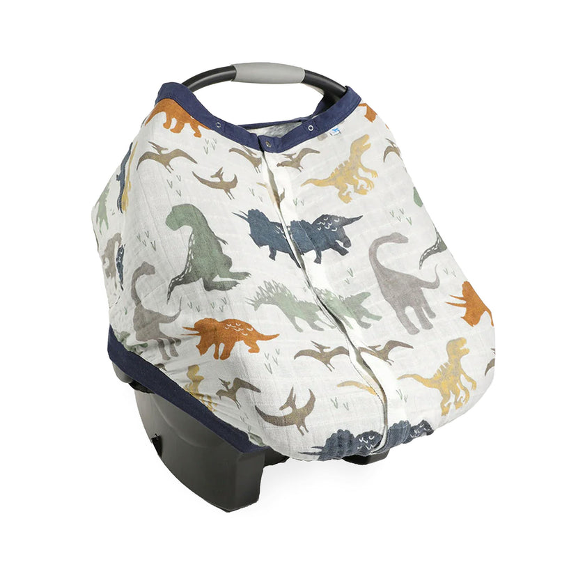 Cotton Muslin Car Seat Canopy - Dino Friends