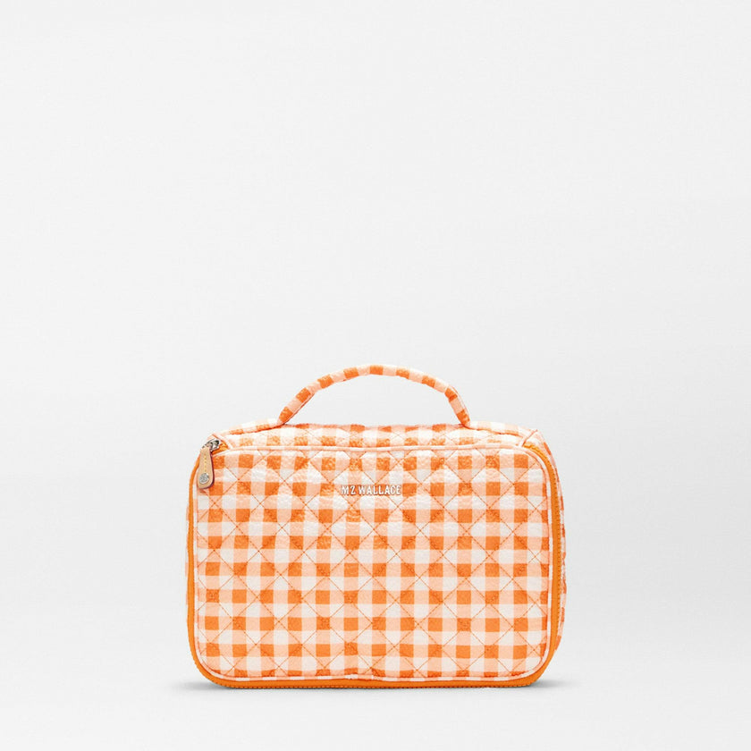 Sunset Orange Gingham Zip Round Cosmetic