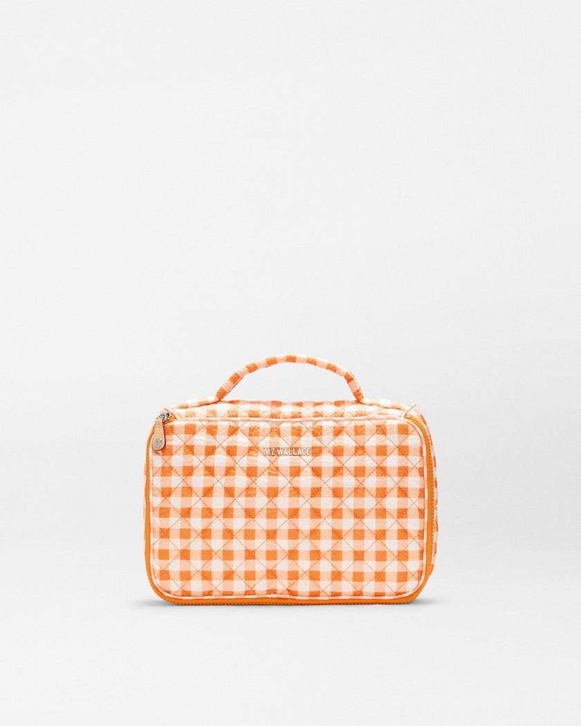 Sunset Orange Gingham Zip Round Cosmetic