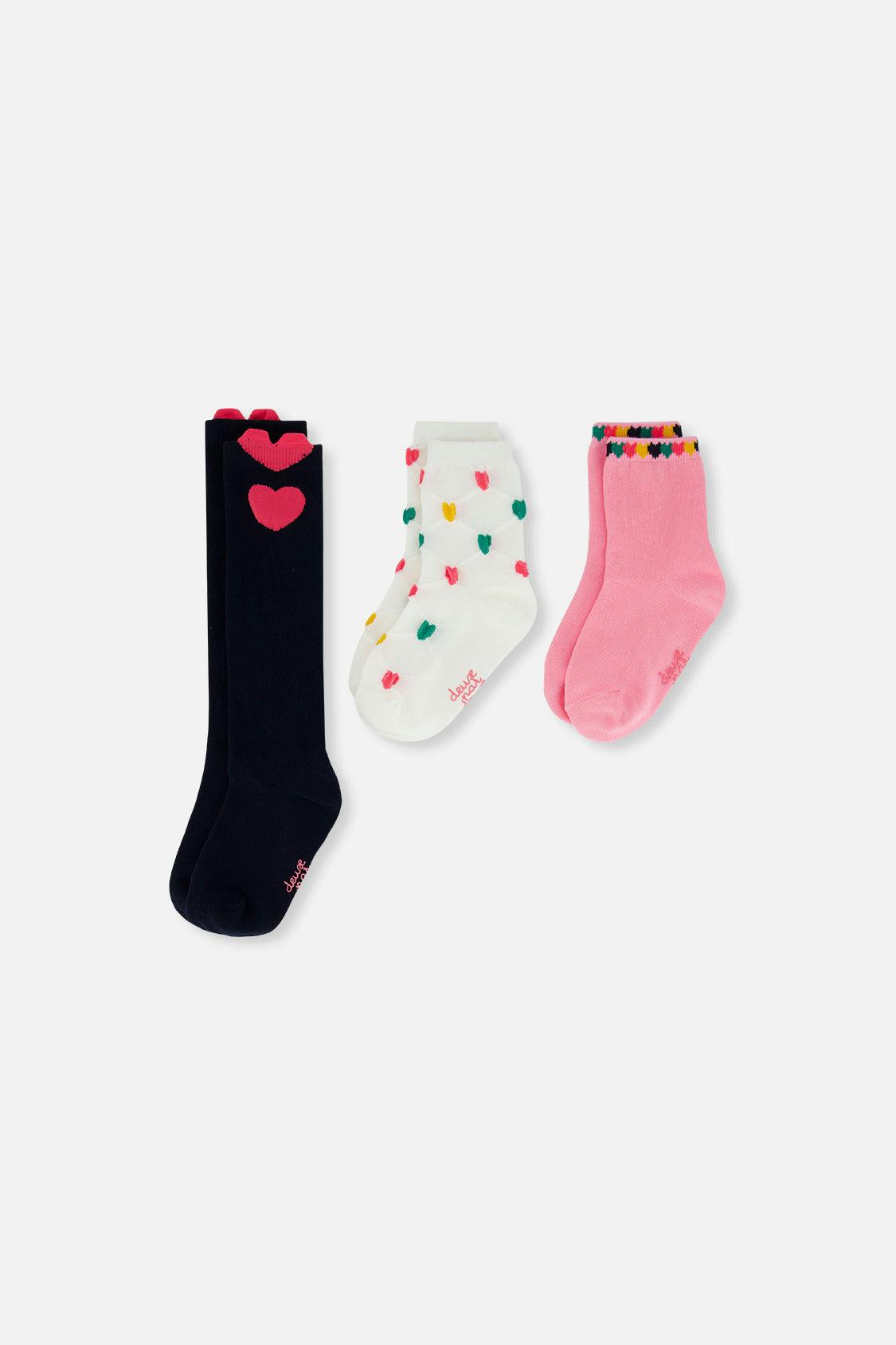 Socks (3 Pairs) Dark Blue, Pink And Beige