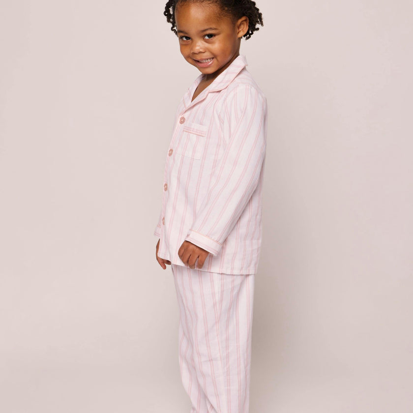 Kid's Twill Pajama Set in Pink and White Stripe