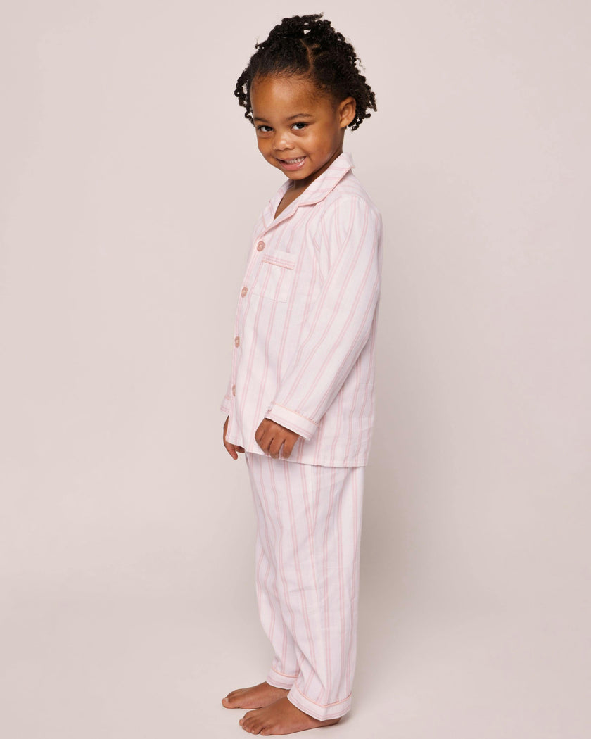 Kid's Twill Pajama Set in Pink and White Stripe