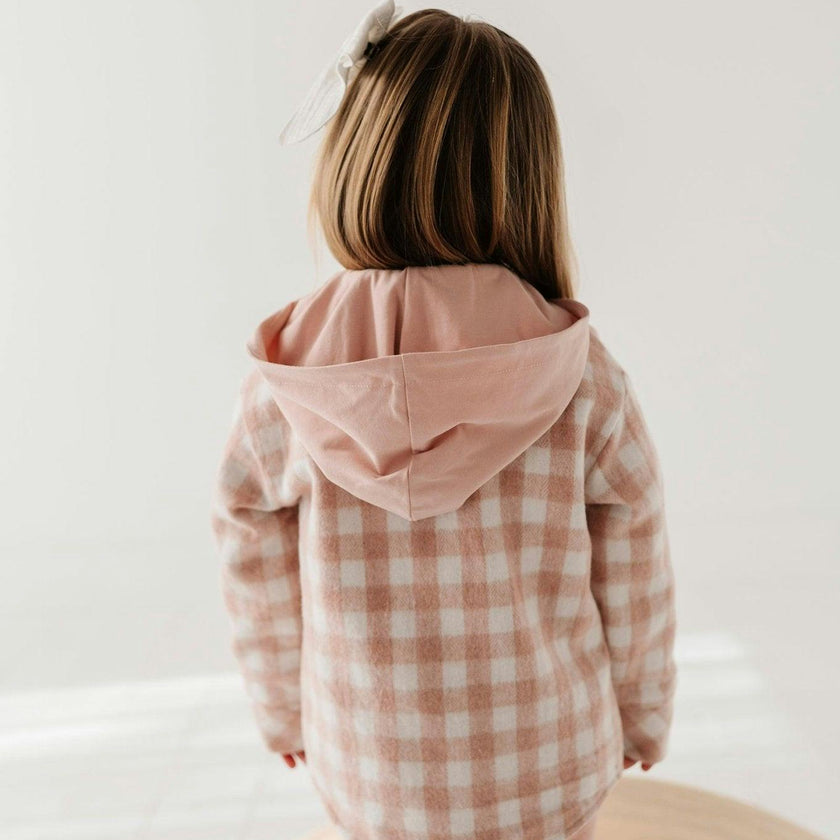 Hooded Shacket Pink Plaid