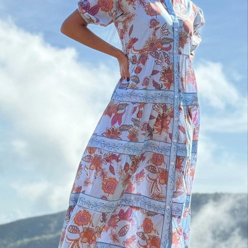 Milena Dress - Blue Botanical