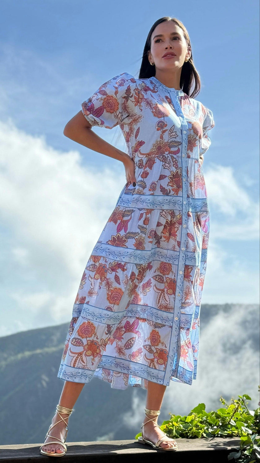 Milena Dress in Blue Botanical