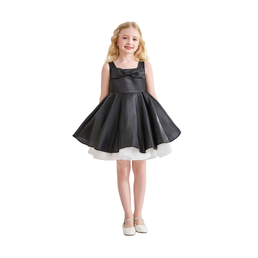Black Lucienne Satin Bow Dress